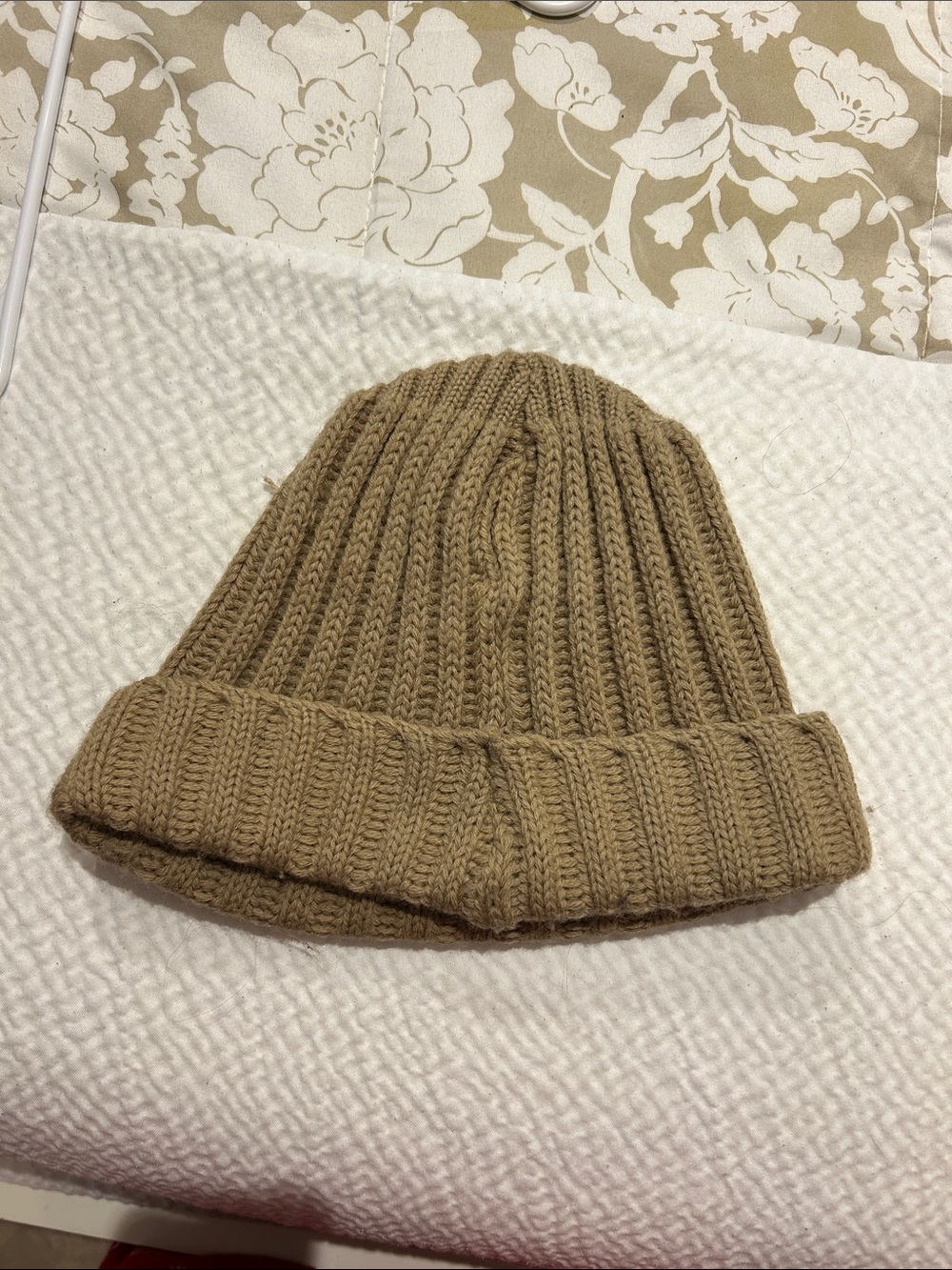 Pendleton Tan Ribbed Wool Beanie with Blue Label